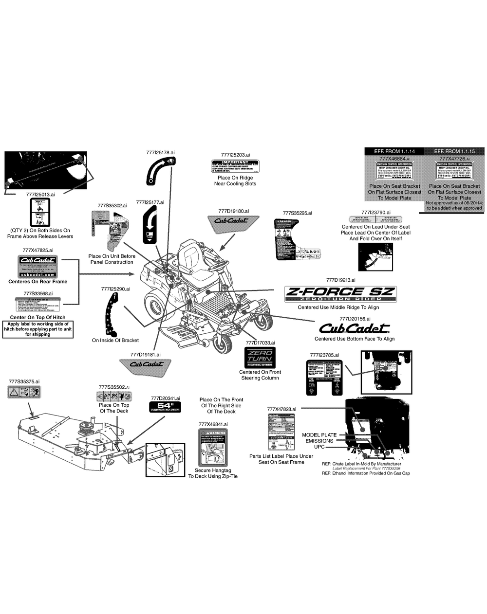 Label Map Diagram and Parts List for Z-FORCESZ54 (17AIDGHC-17AIDGHC010)(2015) Cub Cadet Lawn Tractor